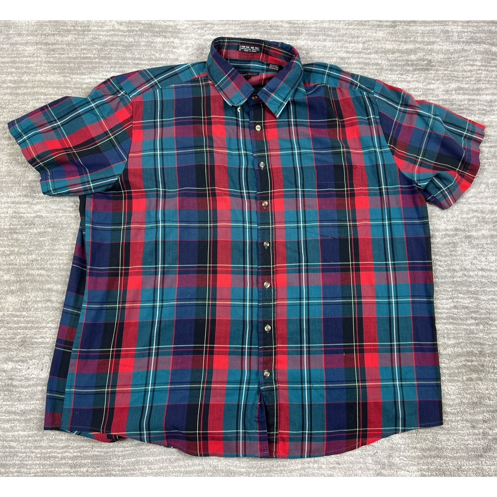 Royal Knight Button Down Mens 1X Big Multicolor Plaid Short Sleeve Casual Shirt